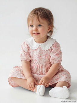 K?z Bebek Bebe Yaka ?i?ekli Poplin Elbise