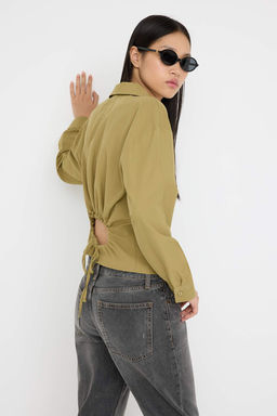 Teen S?rt Buzgu Detayl? Hafif Crop Haki Gomlek TWOAW26GO00040
