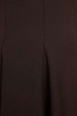 Kahverengi Etegi Belden Ac?lan Bisiklet Yaka Mini Poliviskon Dokuma Elbise TWOAW25EL00244