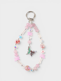 Брелок - обвес на сумку «Бабочка с цветами», розовый 13 см
