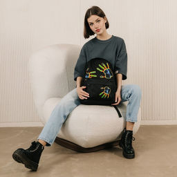 Рюкзак текстильный Отпечаток, с карманом, цвет чёрный - Nazamok фото 7