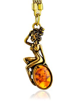 Дева. Брелок с вставкой из натурального коньячного янтаря