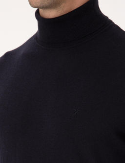 Lacivert Slim Fit Pamuk Kar___ml_ Bal_k__ Yaka Basic Triko Kazak