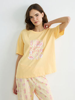 Bisiklet Yaka Bask?l? Kad?n Pijama Tak?m