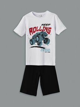 Bisiklet Yaka Erkek ?ocuk ?ortlu Pijama Tak?m?