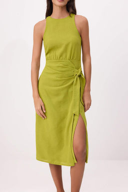 Yag Yesil Duz Baglama Detayl? Midi Dokuma Elbise TWOSS25EL00777