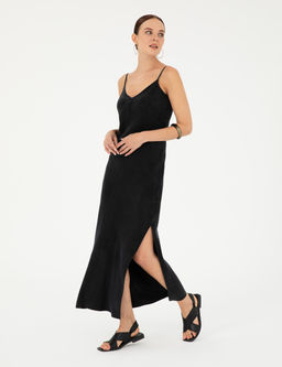 Siyah Slim Fit Dokuma Elbise