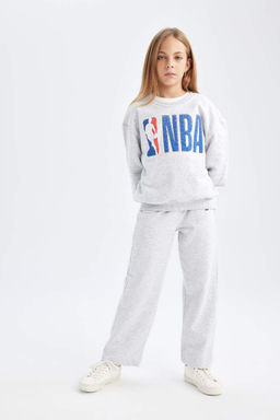 Толстовка большого размера с круглым вырезом для девочек с надписью NBA - Defacto фото 2