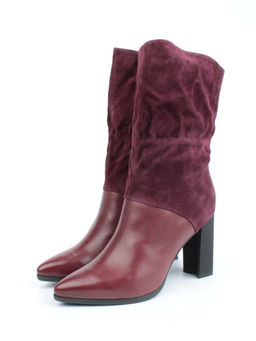 02-YF190-051M DK. RED Сапоги зимние женские (натуральная замша, байка, натуральный мех)