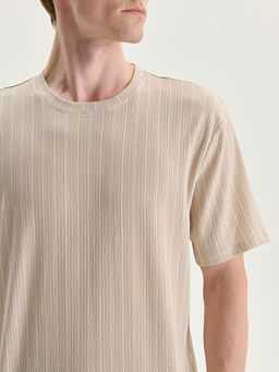 Bisiklet Yaka K?sa Kollu ?izgili Erkek Dokulu Ti??rt