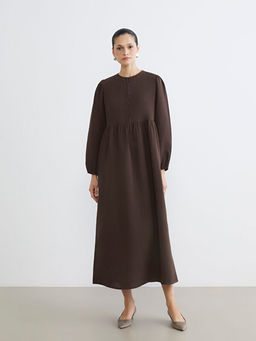 Bisiklet Yaka Balon Kollu M?slin Elbise