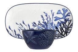 Набор, 2 пр, блюдо/салатник, керамика К, белое/синий, Синие кораллы, Blue Coral