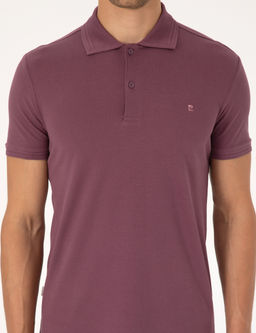 Mor Slim Fit %100 Pamuk K_vr_lmaz D__meli Polo Yaka Basic Ti__rt