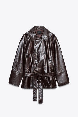 FAUX LEATHER SHORT TRENCH COAT
