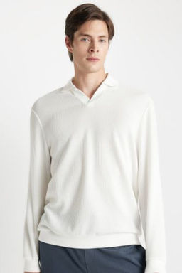 Regular Fit Polo Yaka Jakarl? Triko Sweatshirt