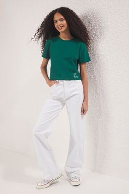 Zumrut Yesili Slogan Bask?l? Regular/Normal Kal?p Orme T-Shirt TWOSS23TS00125