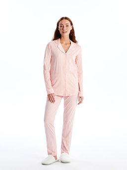 G?mlek Yaka Desenli Kad?n Pijama Tak?m?