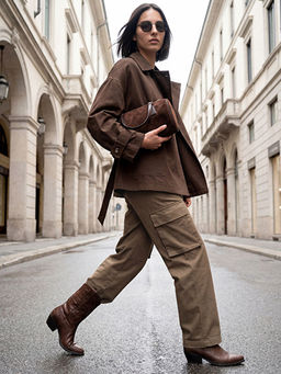 Y?ksek Bel Geni? Pa?a Kad?n Kargo Pantolon