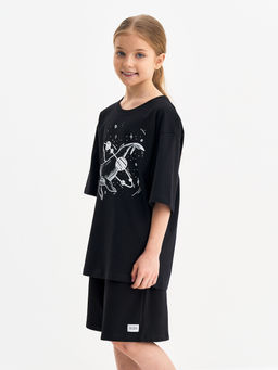 Черная футболка для девочки с принтом - Kogankids фото 8