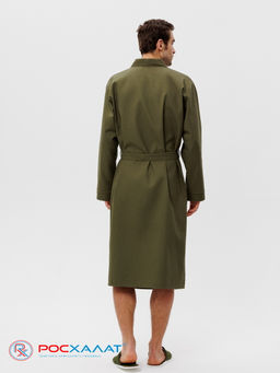 Мужской вафельный халат с планкой хаки В-03 (26)