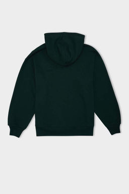 Женская толстая повседневная базовая однотонная толстовка с капюшоном свободного покроя - Defacto фото 3