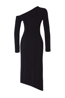 Limited Editon Omzu Ac?k Vucuda Oturan Drapeli Esnek Maxi Orme Elbise TWOAW25EL00296