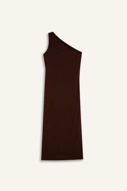 Bodycon Облегающее базовое прямое платье миди на одно плечо - Defacto фото 3