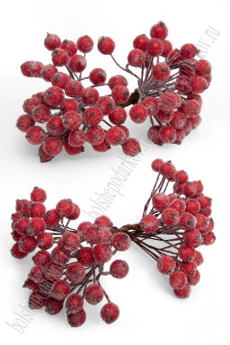 Ягодки на веточке сахарные, темно-красные 10 мм (400 ягод) SF-5110