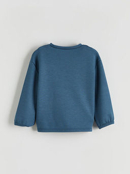 Bisiklet Yaka Bask?l? Erkek Bebek Sweatshirt