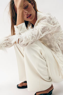 CAMISA BORDADAS PLUMAS / Crudo - Zara фото 6