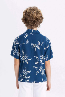 Рубашка оверсайз из вискозы с короткими рукавами и воротником-поло для мальчика - Defacto фото 6