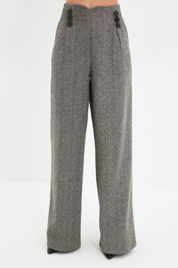 Gri Dugme Detayl? Wide Leg Dokuma Pantolon TWOAW21PL0492 Palazzo