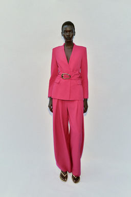 PANTAL?N ANCHO PLIEGUES / Fucsia