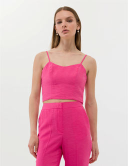 Pembe Crop Top Kolsuz Bluz
