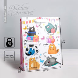 Цена за 2 шт. Пакет подарочный ламинированный, упаковка, «Забавные коты», ML 23 х 27 х 11.5 см