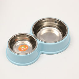 Миска металлическая двойная на пластиковом основании, 2817.35 см, голубая - Пижон фото 2