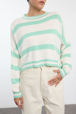 Siyah Crop Cizgili Triko Kazak TWOAW23KZ00205 - Trendyolmilla фото 9