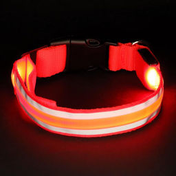 Ошейник с подсветкой Двойная полоса размер М, ОШ 40-48 х 2,5 см, 3 режима свечения красный - Пижон фото 8