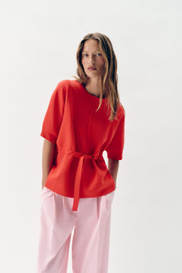 JERSEY PUNTO LAZADA MANGA CORTA / Coral rojo - Zara фото 4