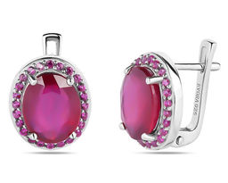 Серьги, 2 рубин корунд овал 8х10 мм/7.17 ct , нанорубин, Вираж