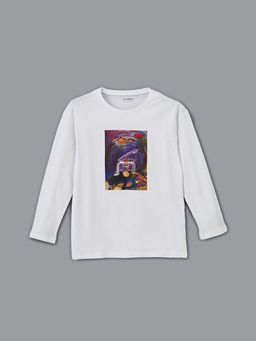 Bisiklet Yaka Bask?l? Unisex ?ocuk Ti??rt