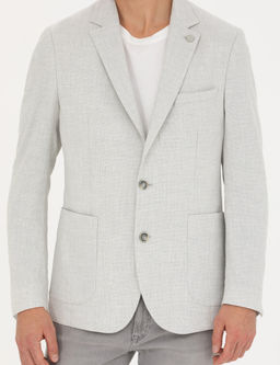 A__k Gri Ex. Slim Fit Keten Kar___ml_ Ceket