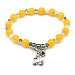 Браслет из кошачьего глаза шарик 8мм с подвесками цв.желтый