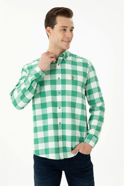 Мужская зеленая рубашка с длинным рукавом