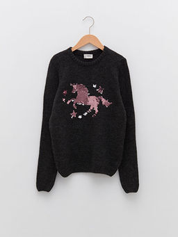 Bisiklet Yaka ?ift Y?nl? Payetli Uzun Kollu K?z ?ocuk Triko Kazak - Waikiki фото 2