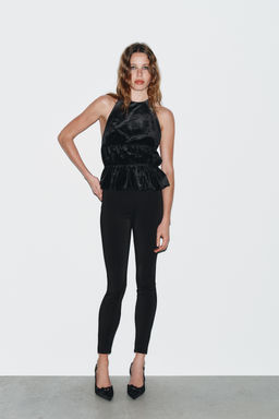 VELVET HALTER NECK TOP WITH GATHERING