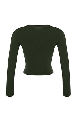 Trendyolmilla Bordo Dik Yaka Fitted/Vucuda Oturan Uzun Kol Buzgulu Esnek Orme Bluz TWOAW23EL01391  фото 8