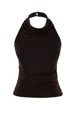 Alt?n Yuksek Degaje Yaka Simli Orme Party Bluz TPRSS26BZ00005