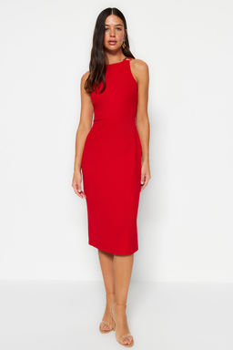 TRENDYOLMILLA Petrol Vucuda Oturan Yakas? Aksesuar Detayl? Midi Kalem Etek Dokuma Elbise TWOSS23EL02115  фото 15