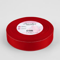Лента репсовая, с серебряным люрексом, 25 мм, 23±1 м, красная №026